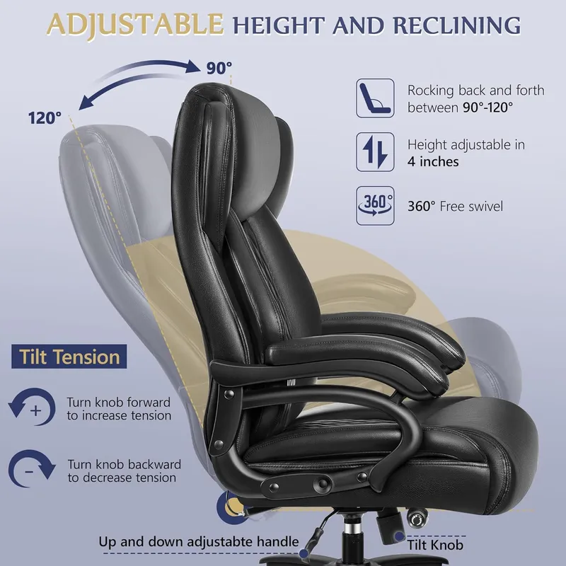 HeroSet Heavy Duty Executive Desk Chair with Adjustable Lumbar Support