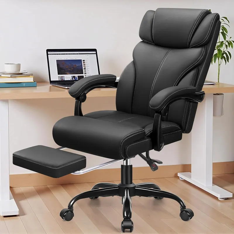 HeroSet Office Chair, Executive Big and Tall Leather Desk Chairs with Footrest